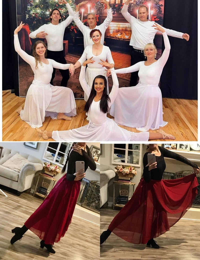 Daydance Burgundy Long Ballet Skirts for Women, Flowy Wrap Dance Skirt for Leotards - Image 2